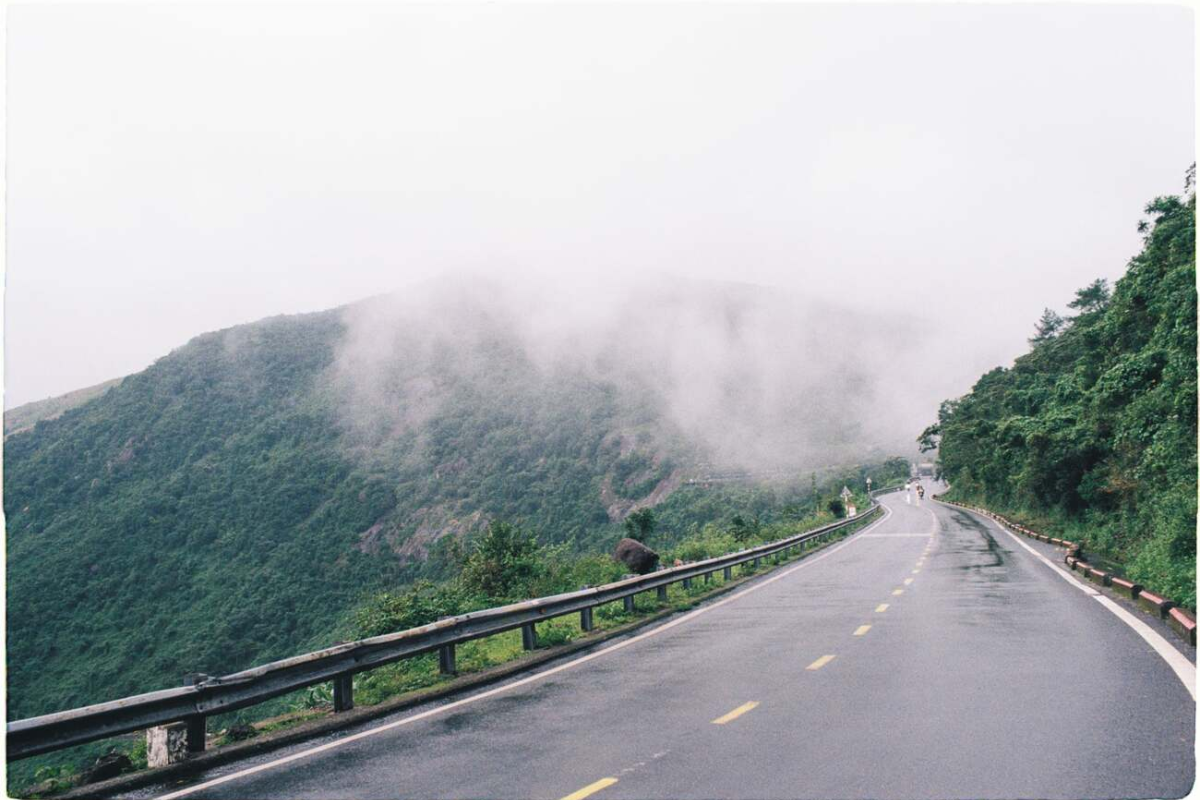 Misty mountains and a winding road along Hai Van Pass